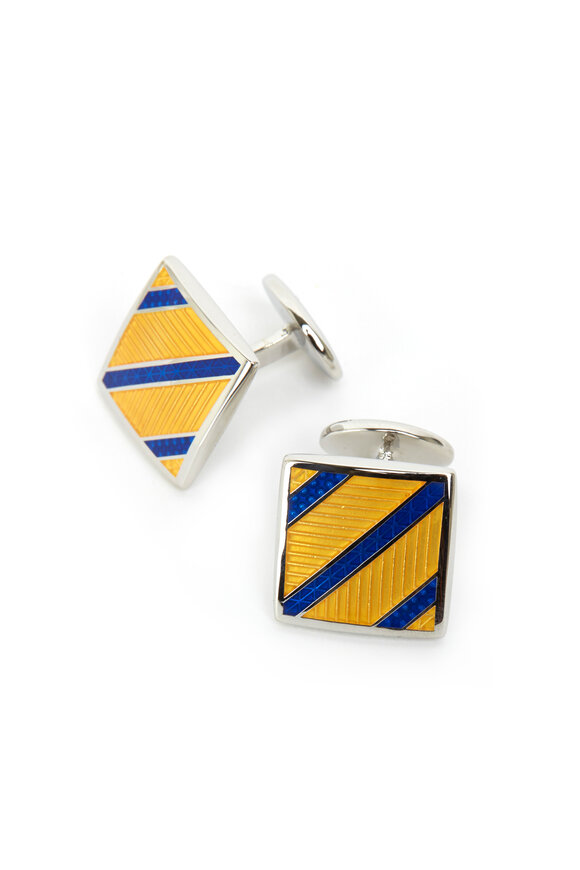 David Donahue - Sterling Silver Yellow Striped Square Cuff Links