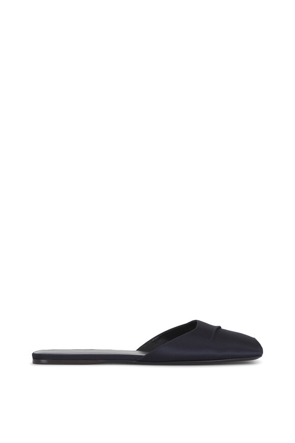 The Row - Milla Navy Peep Toe Satin Flat 