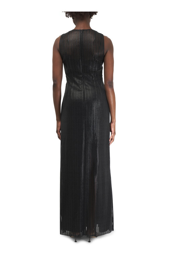 Akris - Black Techno Stripe High Slit Gown