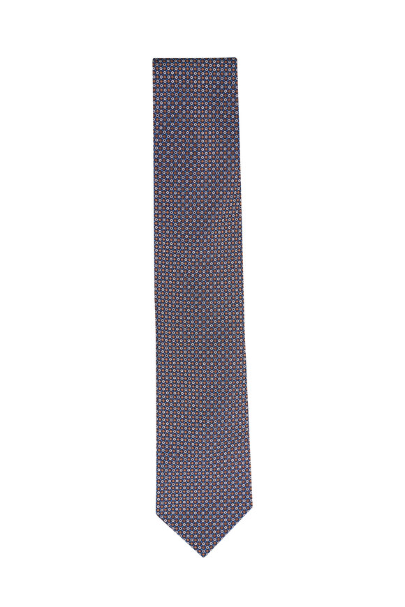 Canali Brown & Blue Micro Geometric Silk Necktie