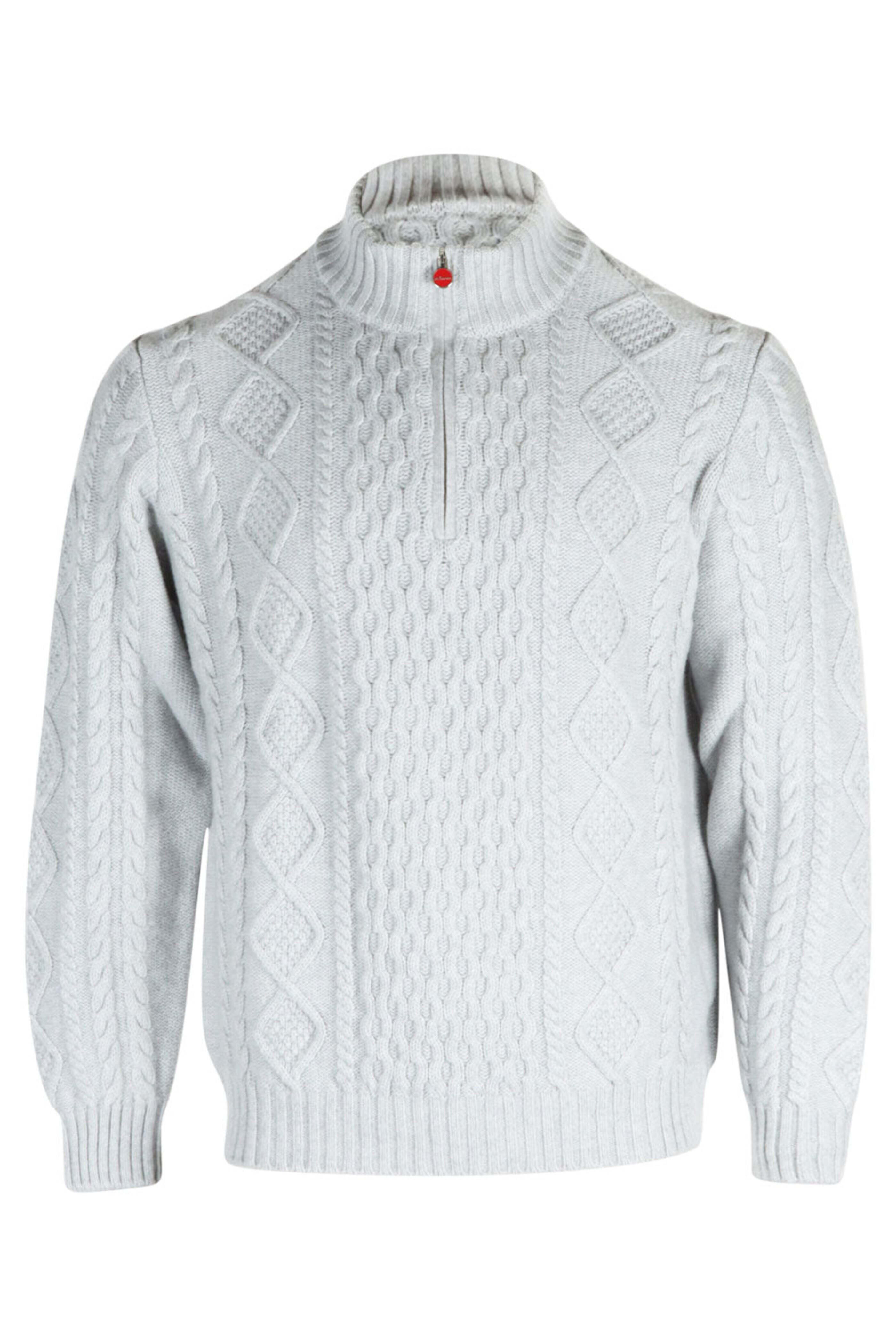 Kiton - Pearl Gray Cable Knit Sweater