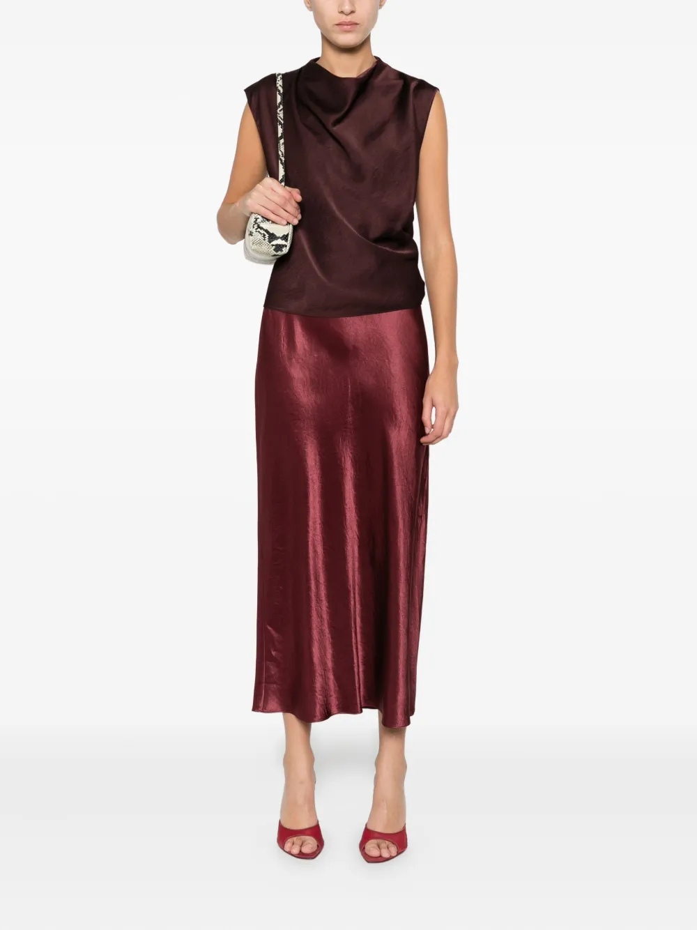 Vince - Fig Satin Draped Cowl Neck Top