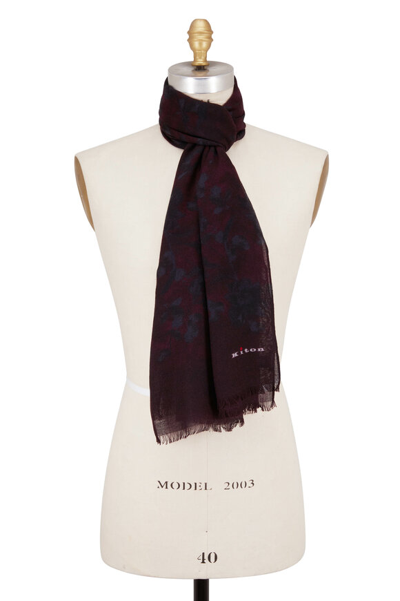 Kiton - Burgundy Pattern Cashmere Scarf