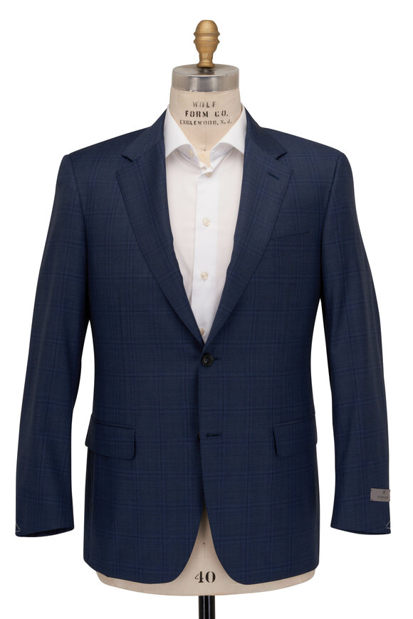 Canali - Navy Blue Tonal Plaid Wool Suit