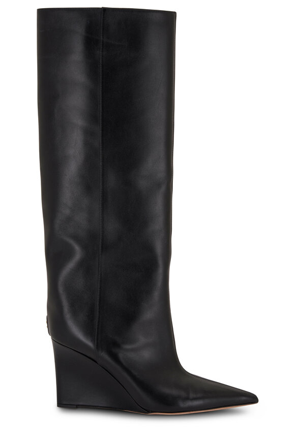 Jimmy Choo - Blake Black Leather Wedge Tall Boot, 85mm