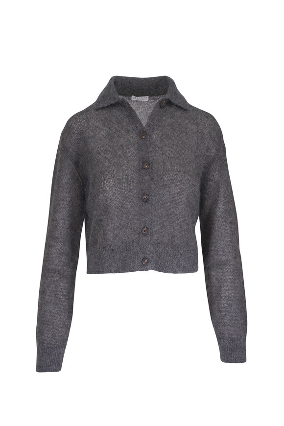 Brunello Cucinelli Dark Gray Lurex Gauze Knit Cardigan