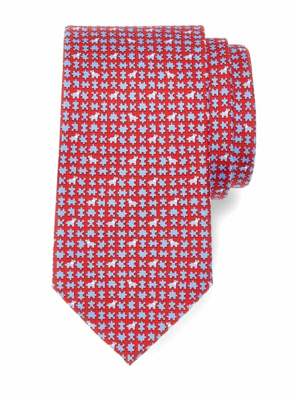 Ferragamo - Blue & Red Scottie Dog Print Silk Necktie 