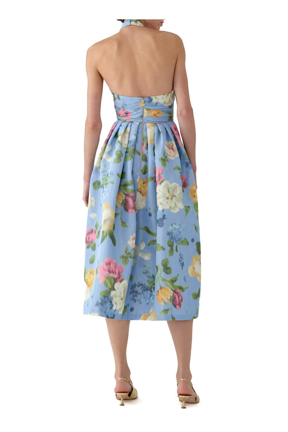 Carolina Herrera Cloud Blue Floral Print Halter Midi Dress - view 3