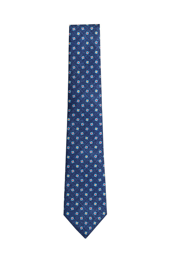 Kiton Bali Blue Geometric Silk Necktie