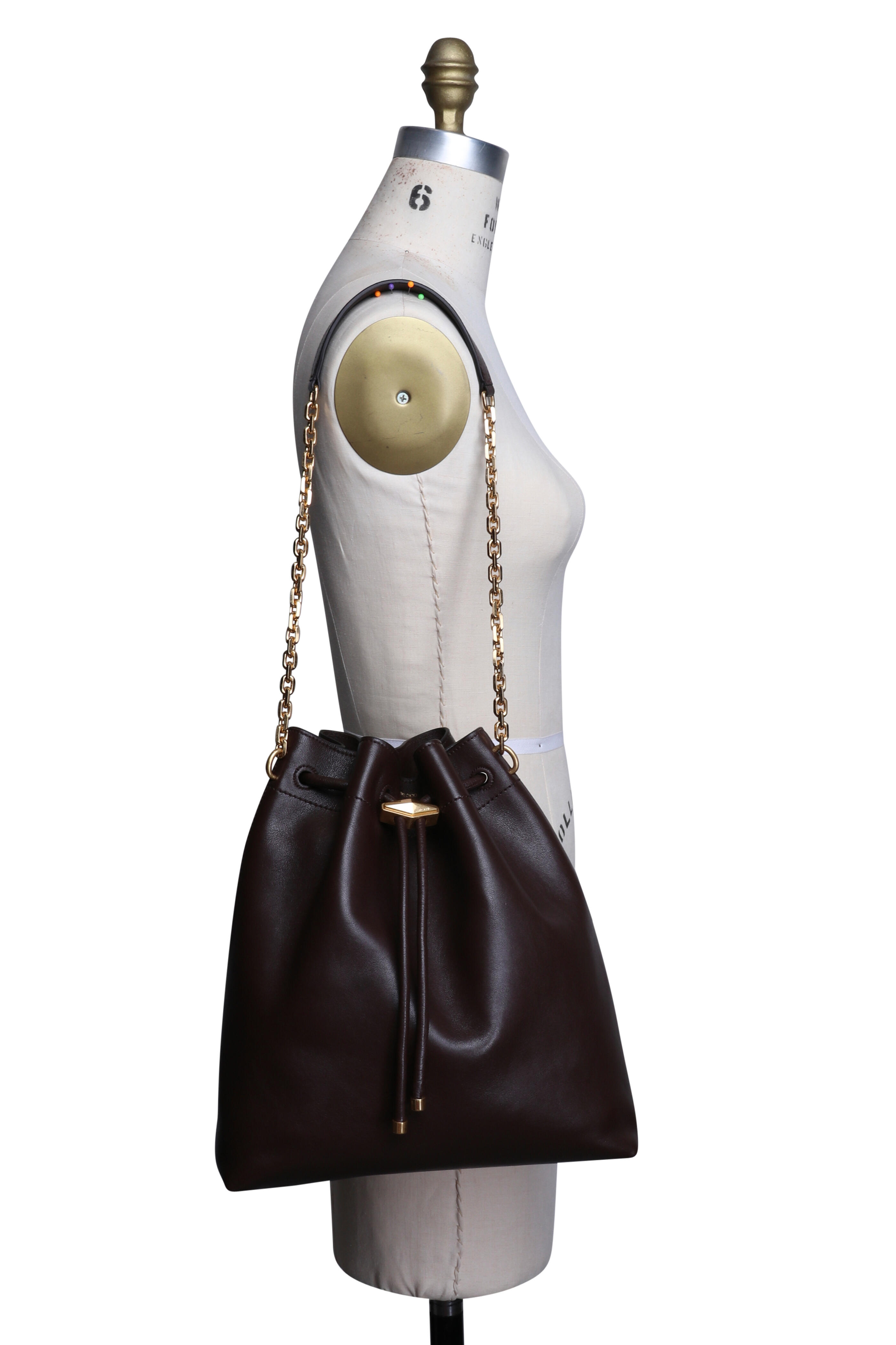 Jimmy Choo - Chich Chocolate Leather Drawstring Bucket Bag