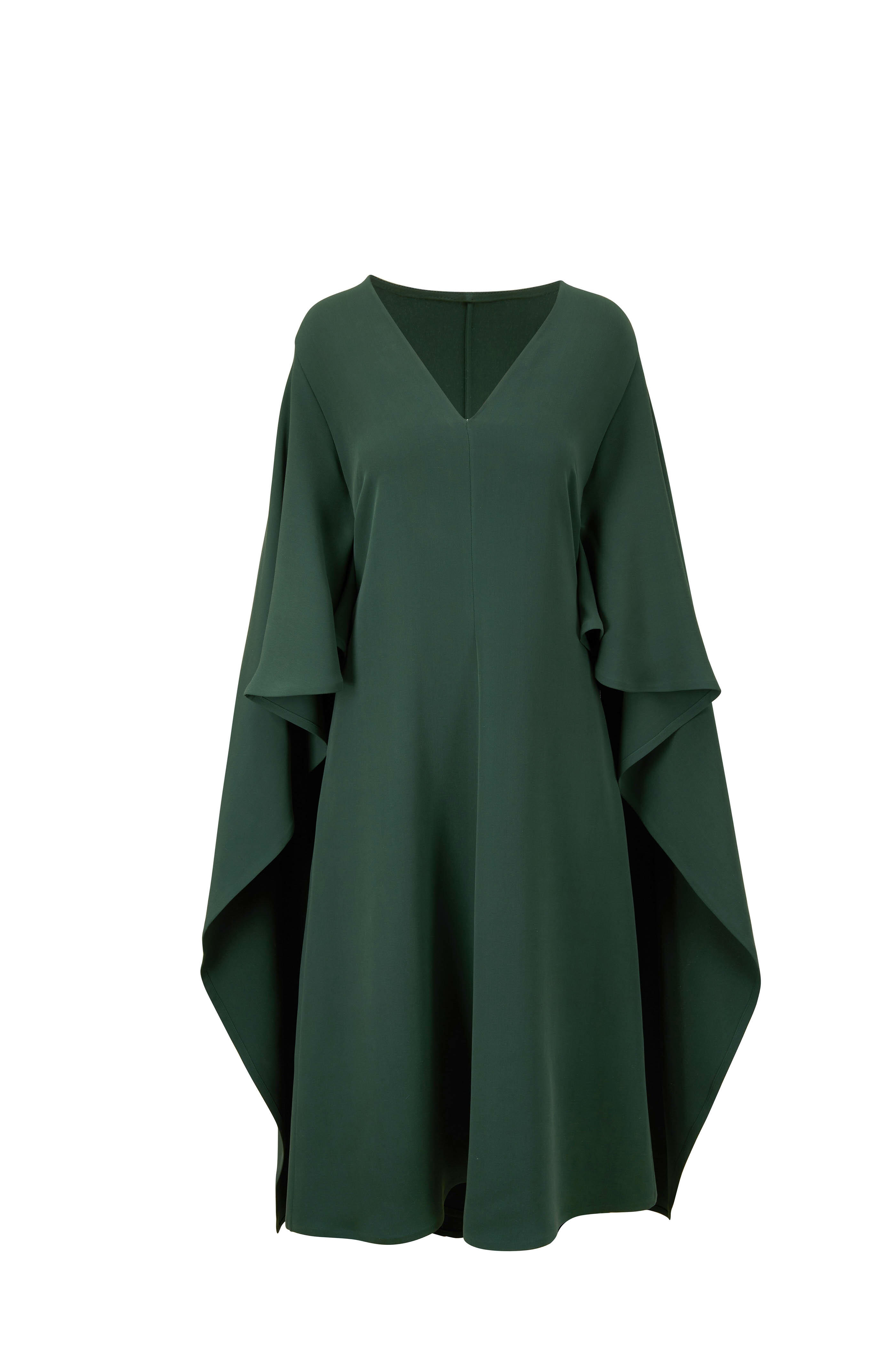 Valentino - Green Silk Draped Sleeve Cape Back Dress