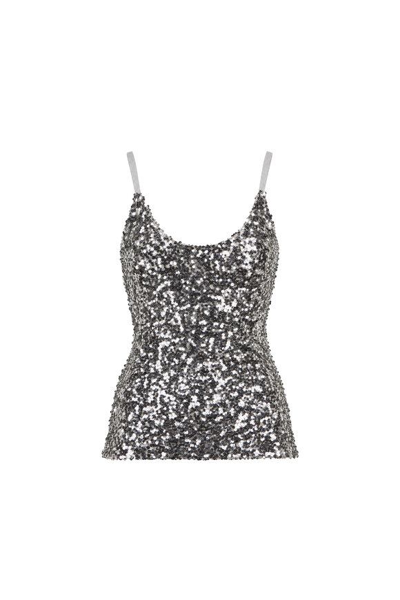 Edeline Lee Danae Silver Sequin Slip Tank - view 1