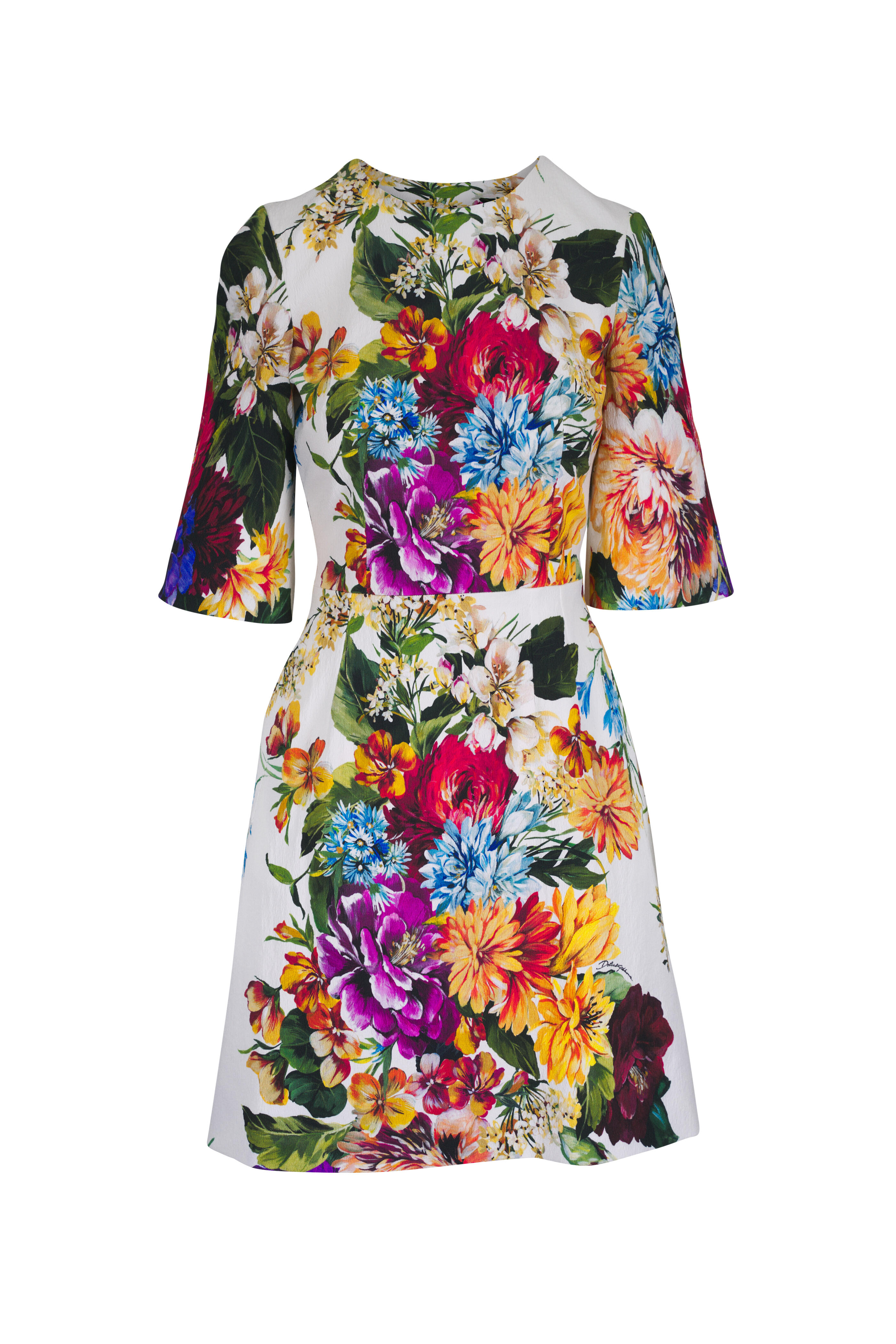 Dolce & Gabbana フラワー ミニフリルドレス マルチカラー Dolce & Gabbana - White Multicolor Floral Cotton Mini Dress