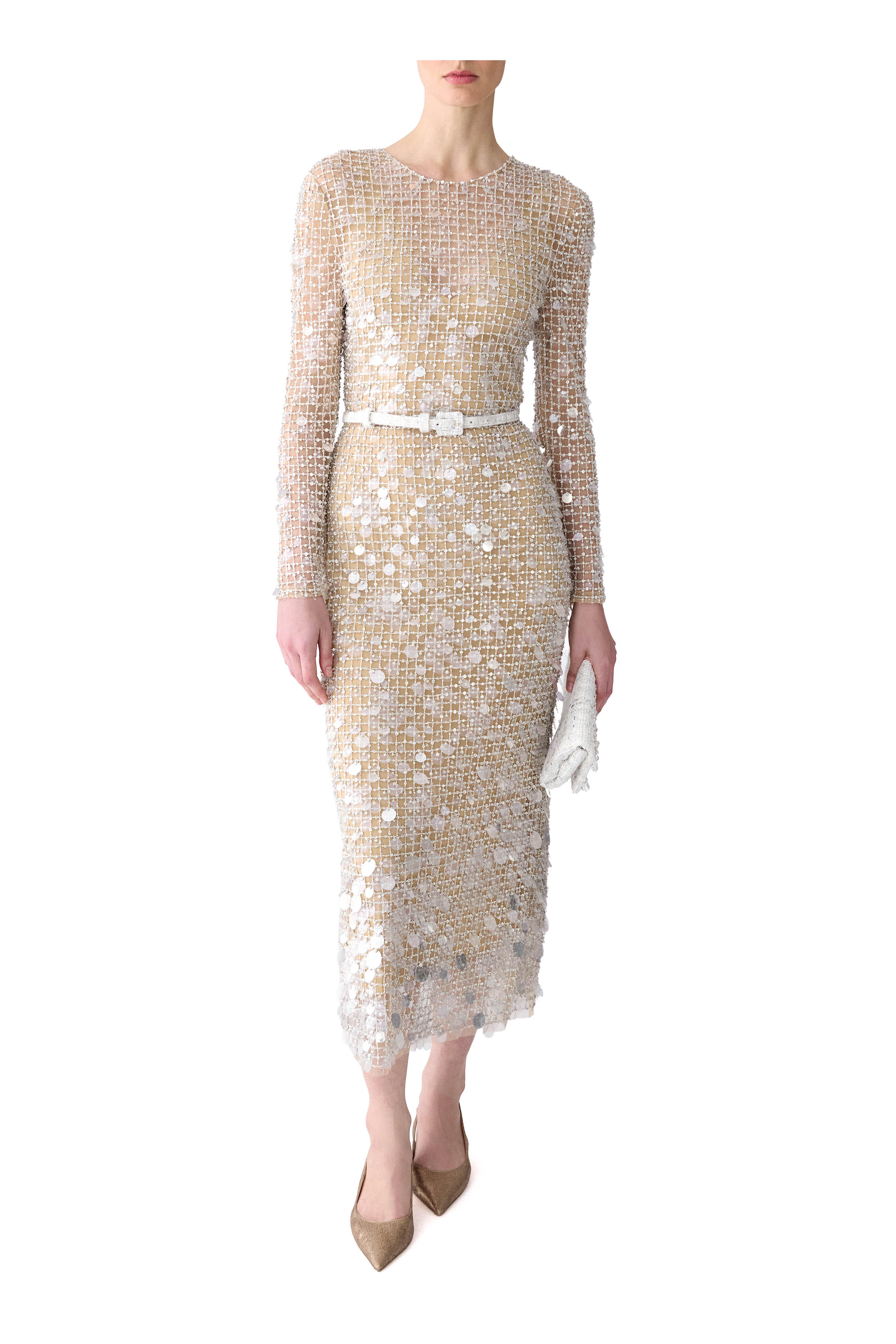 Carolina Herrera - Ivory Crystal Embroidered Midi Dress