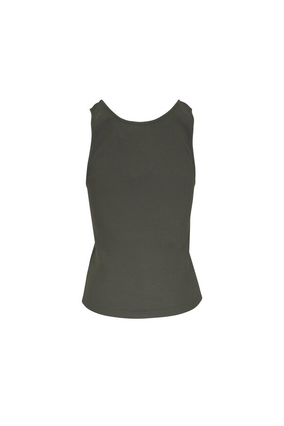 Saint Laurent Debardeur Embroidered Khaki Cotton Jersey Tank - view 3