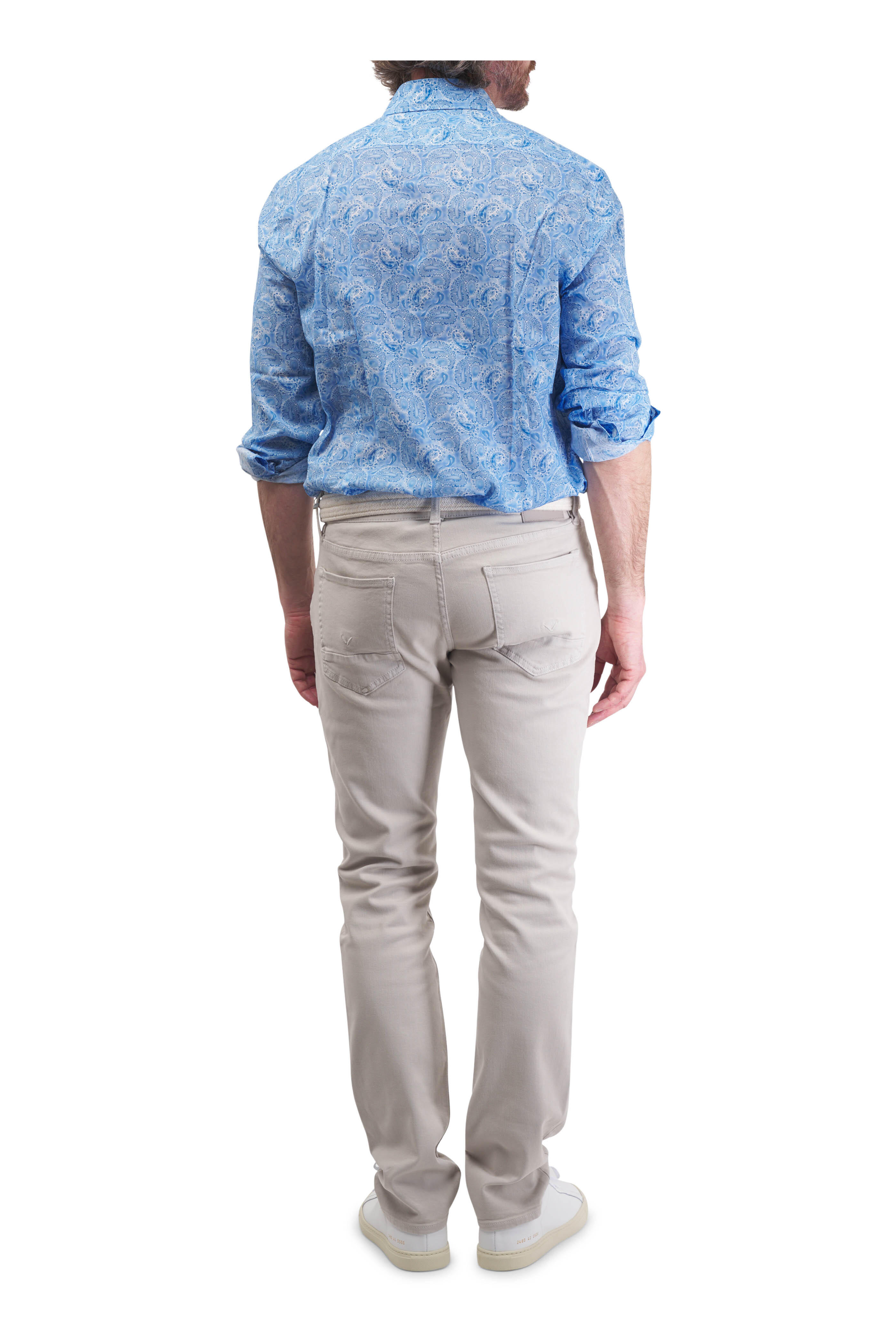 Fedeli - Light Blue Paisley Print Cotton Sport Shirt
