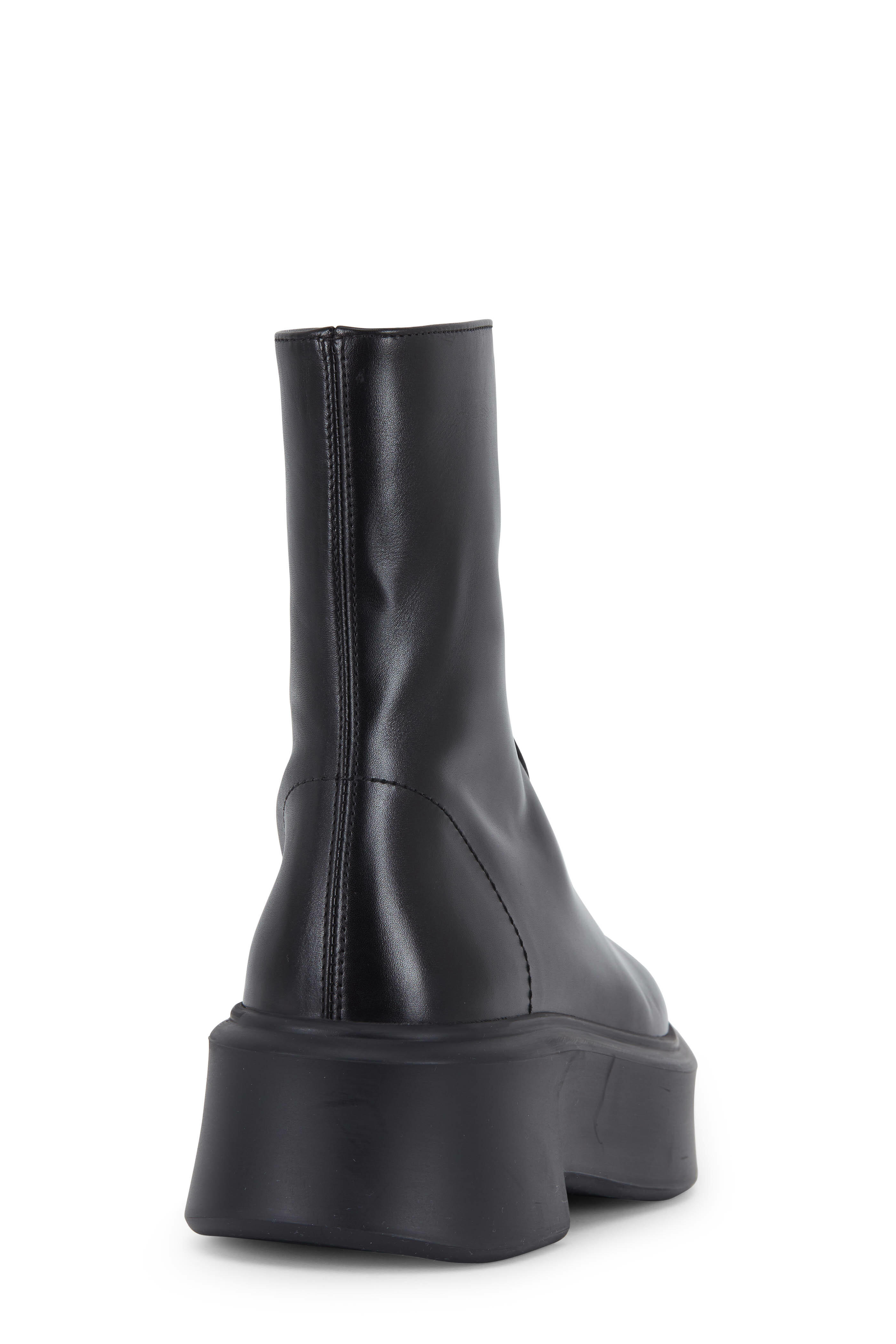 The Row - Zipped Black Leather Lug Sole Short Boot