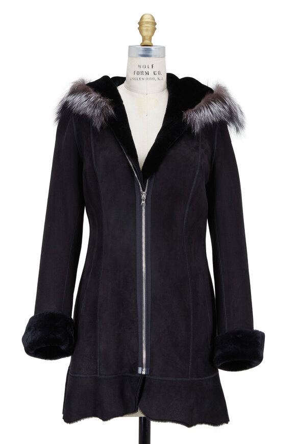 Viktoria Stass - Black Shearling & Fox Fur Hooded Coat