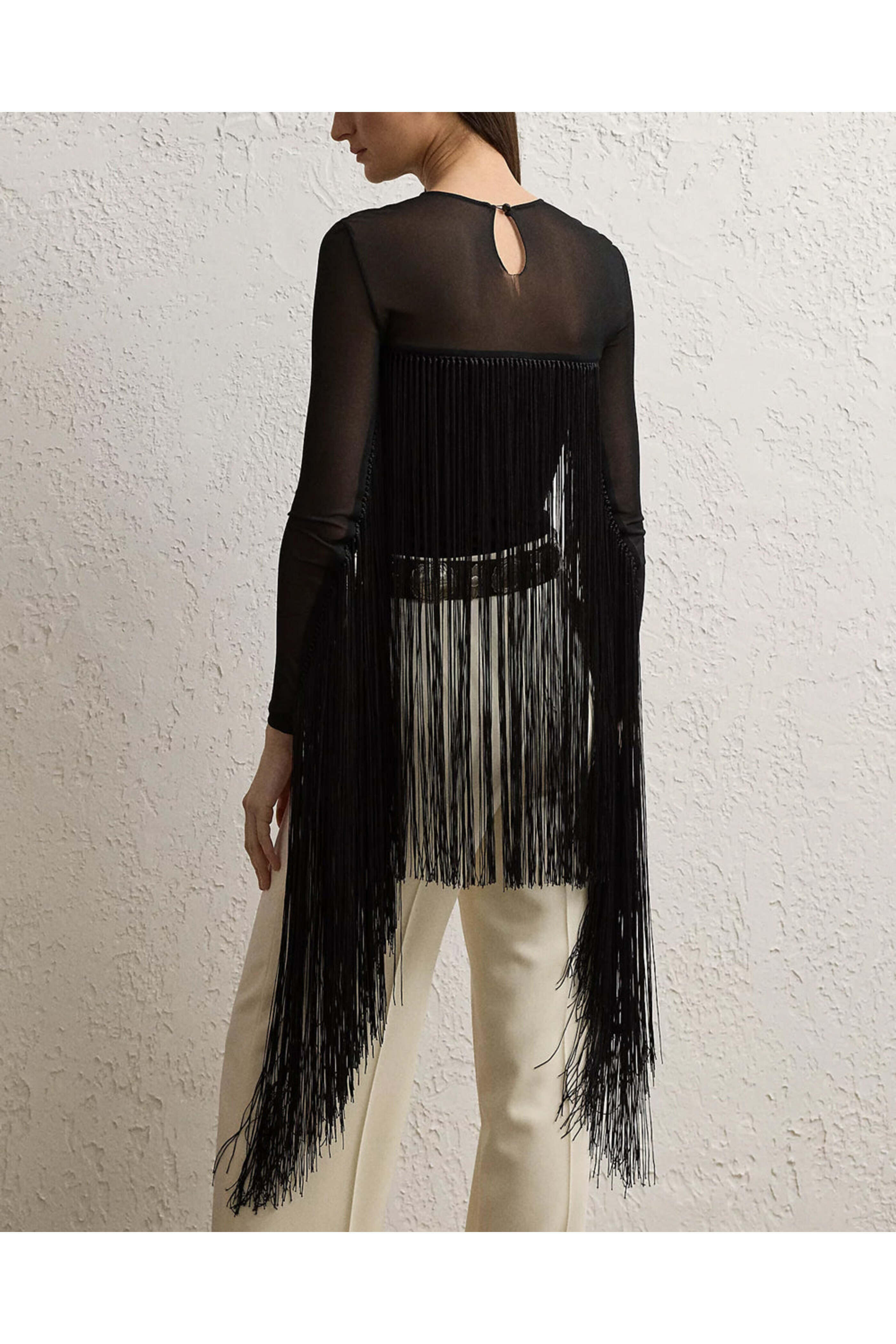 Ralph Lauren - Black Jersey Fringe Blouse