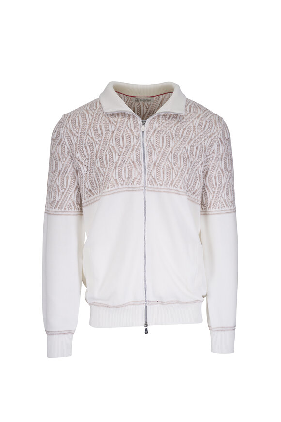 Brunello Cucinelli White & Off White Jacquard Cotton Sweater