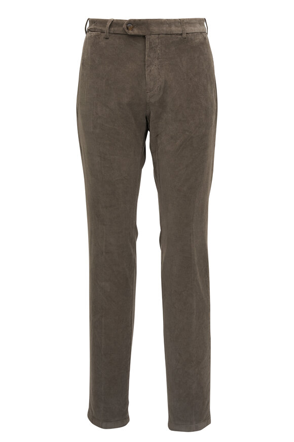 Canali Tan Corduroy Flat Front Pant