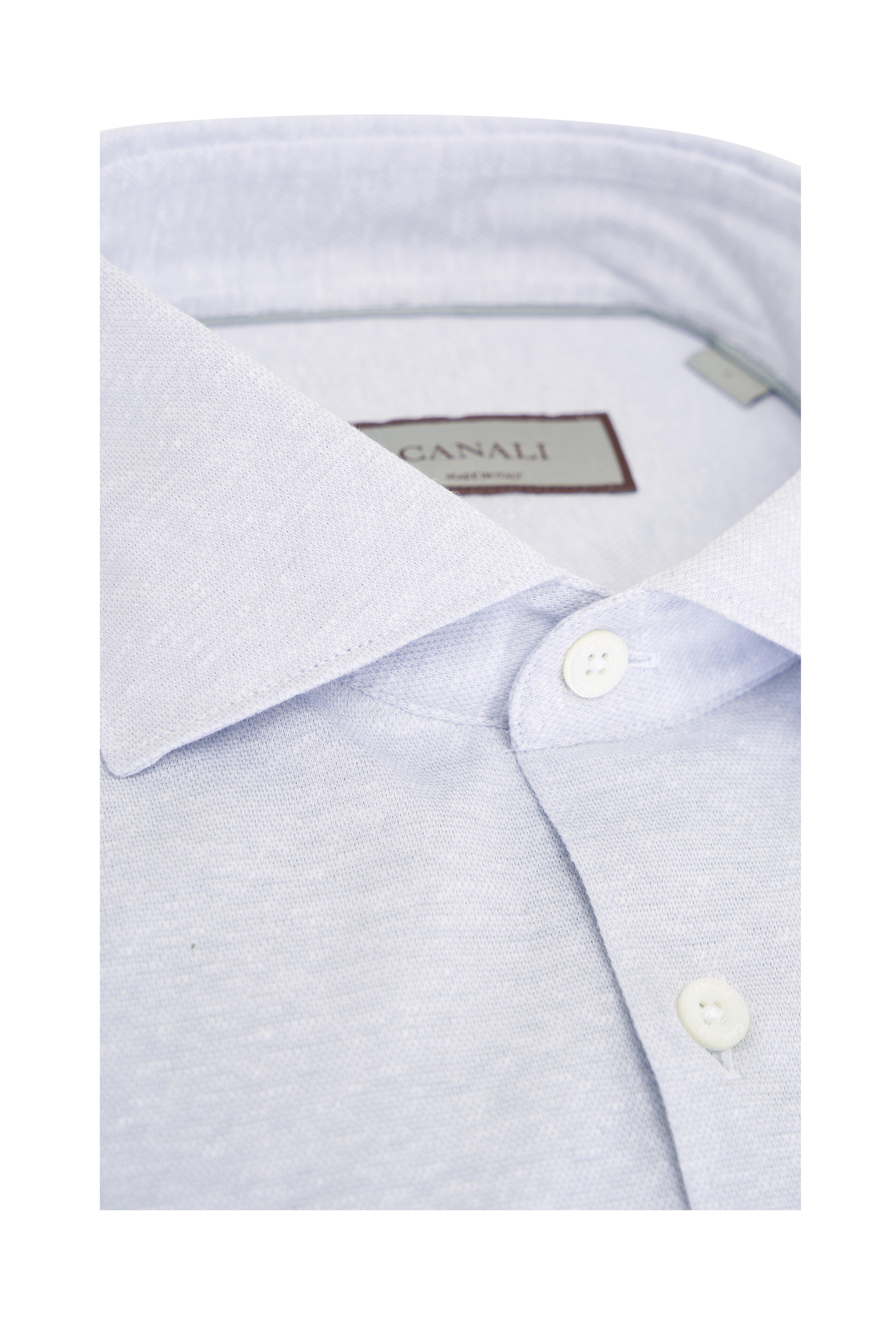 Canali - Pale Blue Solid Cotton & Linen Jersey Sport Shirt