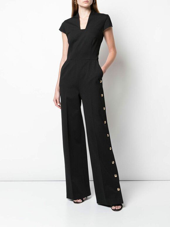 Escada - Tarilla Black Gold Button Cap Sleeve Jumpsuit