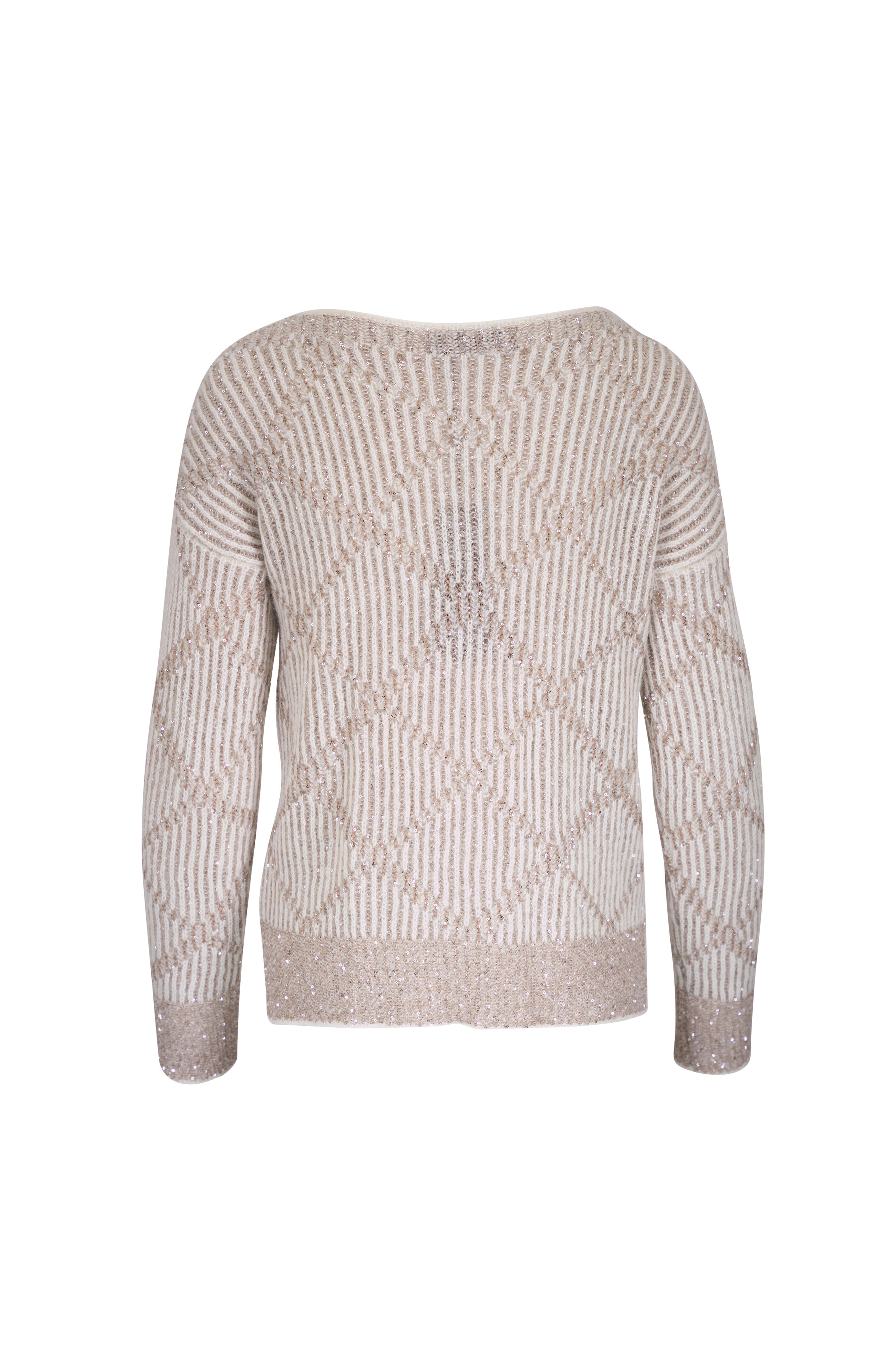 D.Exterior - Plaster Diamond Pattern Paillette Ribbed Sweater