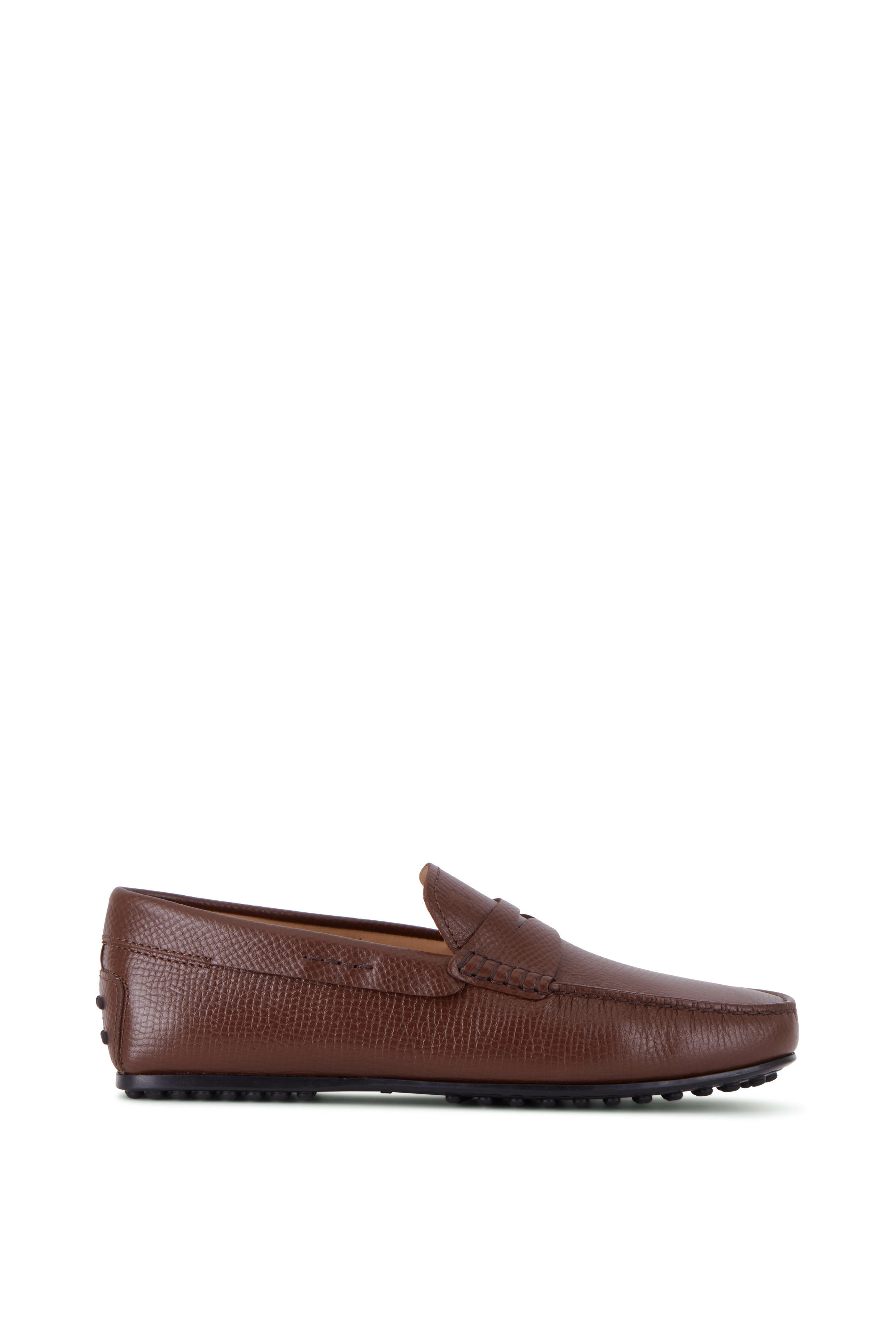 Tod's - City Gommini Brown Textured Leather Penny Loafer