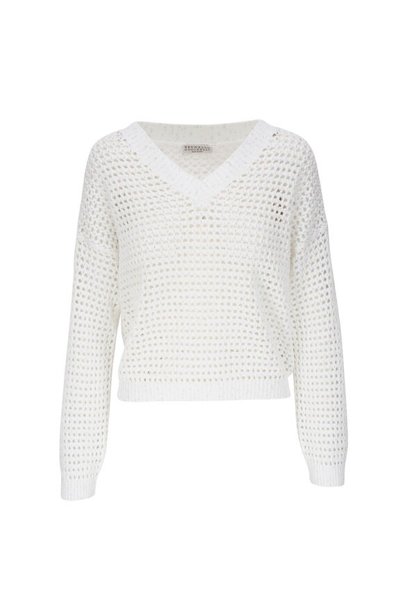 Brunello Cucinelli - White Diamante Opera Knit Sweater 