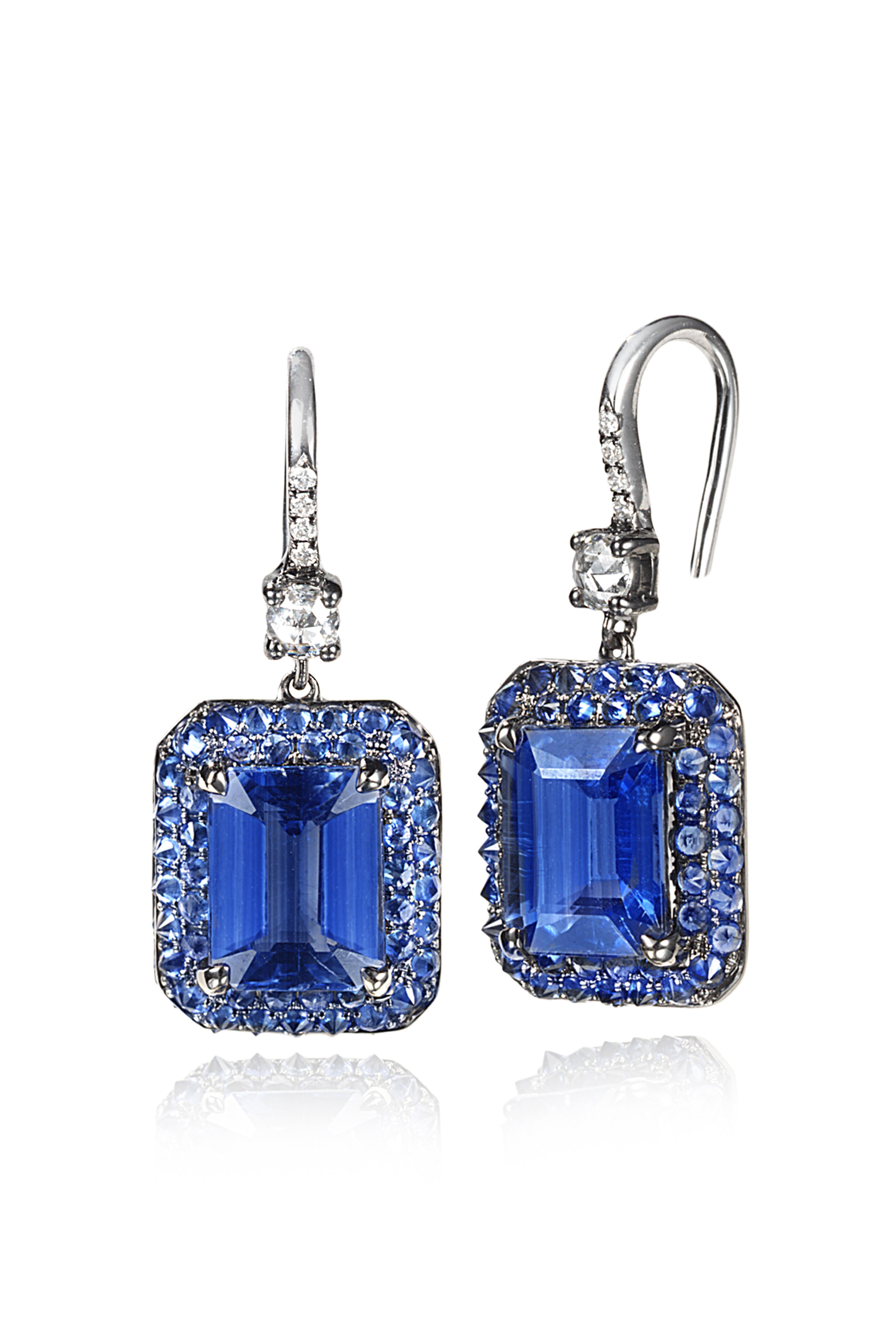 Nam Cho - Spike Octagon Kyanite & Blue Sapphire Earrings