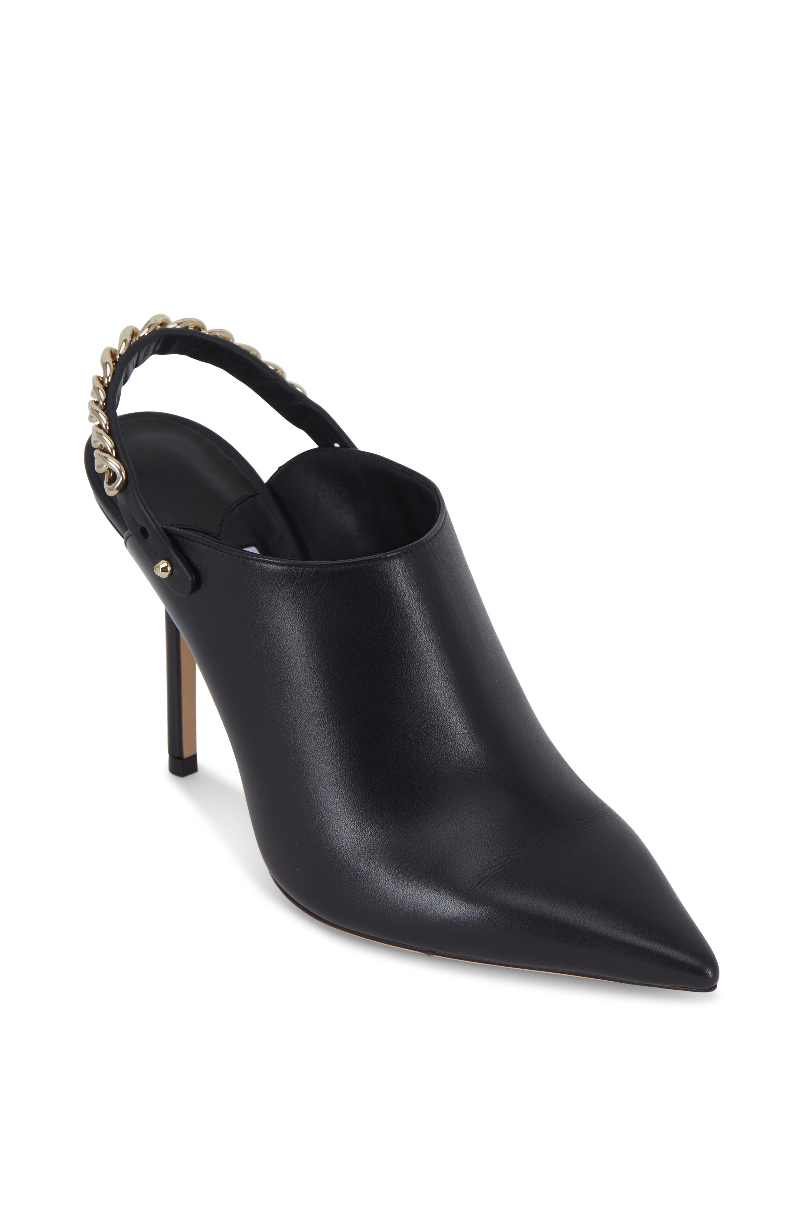 通販 Jimmy Choo 100mm Mule, Slingback Chain Leather Black Lexx - 靴