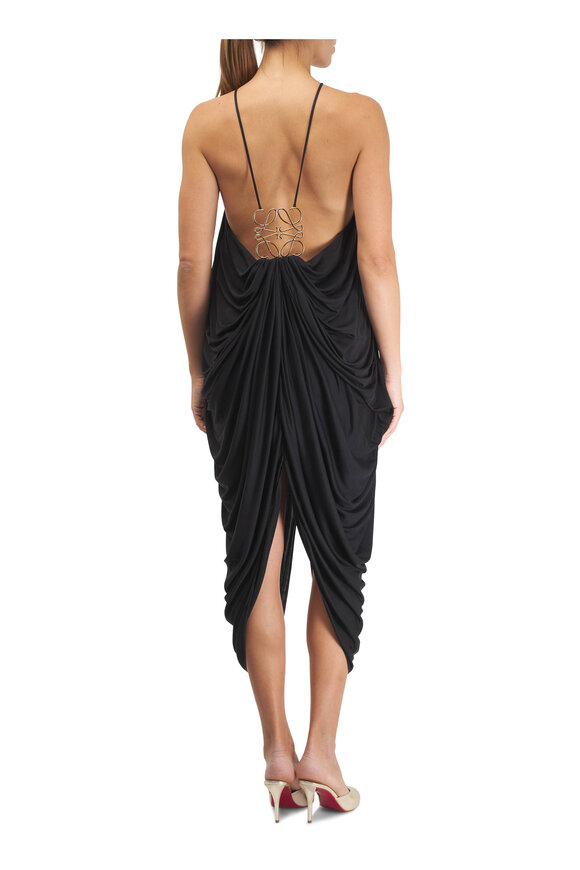 Loewe Black Draped Woven Silk Dress - view 4