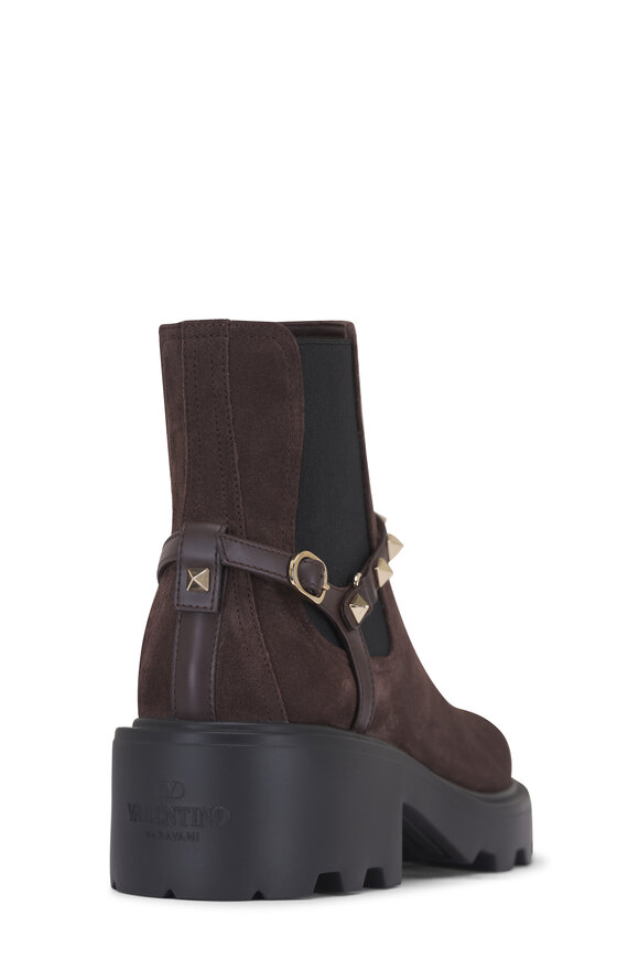 Valentino Garavani Brown Rockstud Beatle Suede Chelsea Boot - view 5