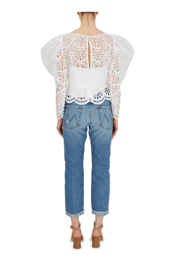 Carolina Herrera - White Eyelet Dramatic Puffed Long Sleeve Blouse