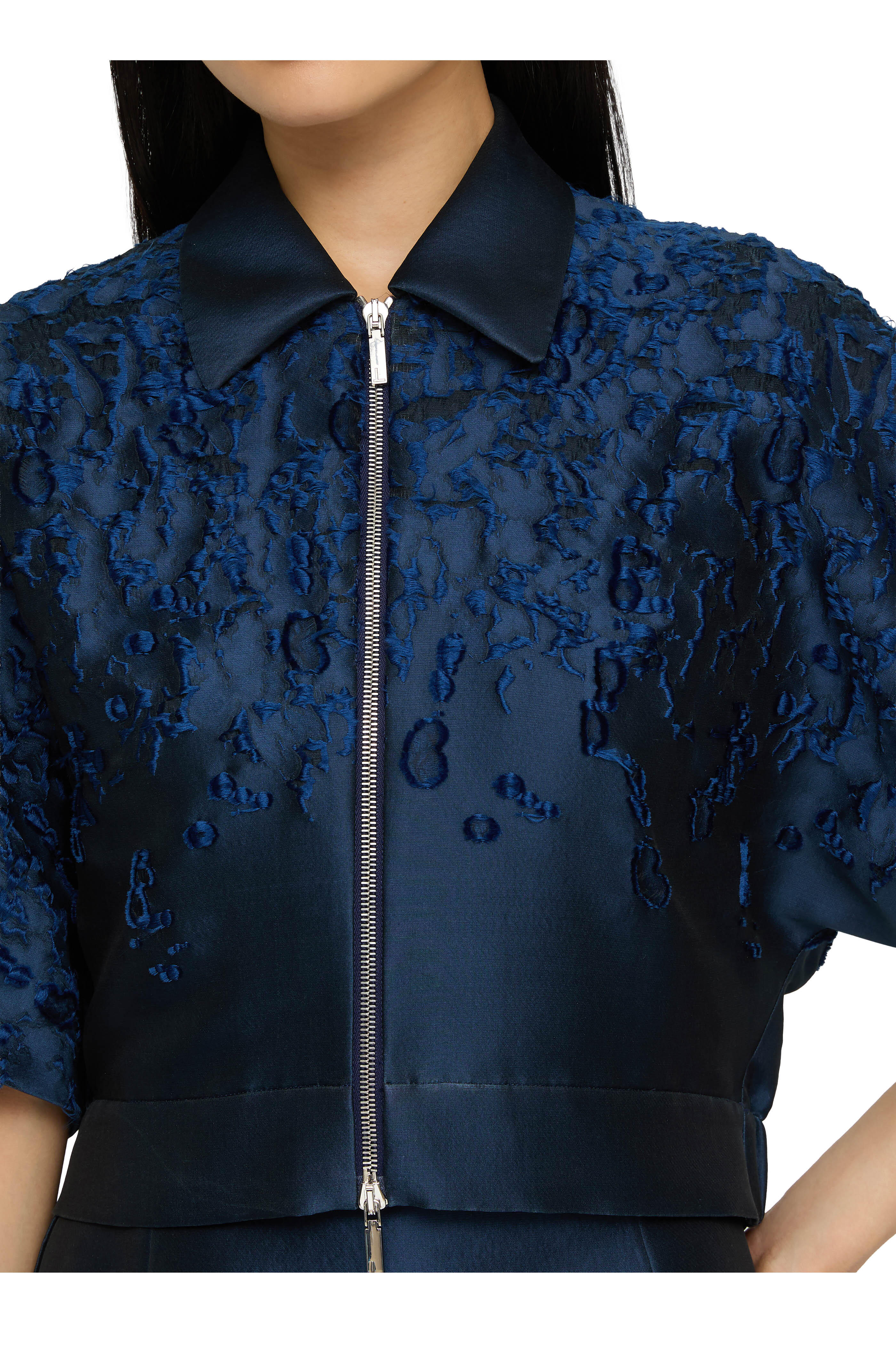 Lafayette 148 New York - Dark Blue Jacquard Zip Front Cropped Jacket