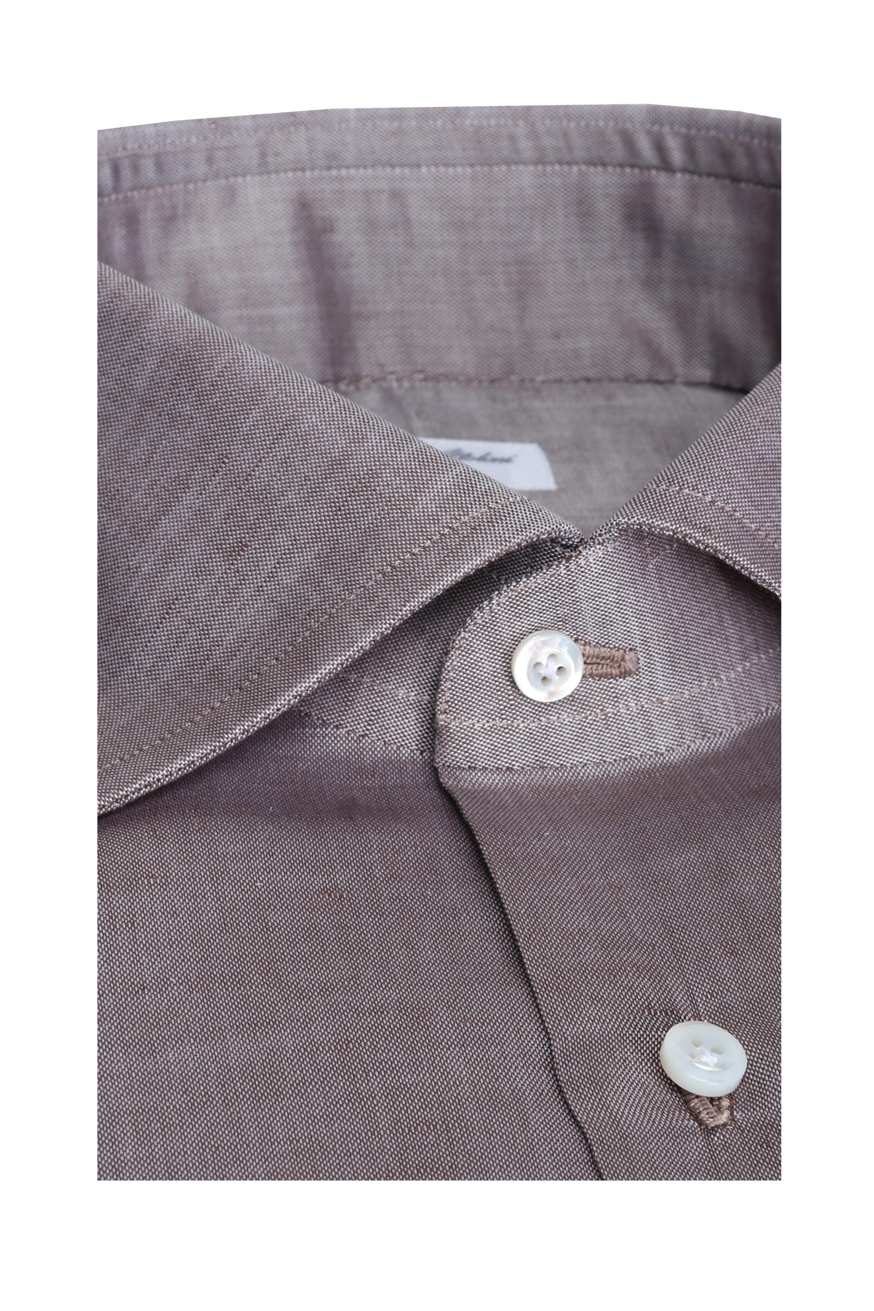 Cesare Attolini - Solid Pale Brown Cotton Sport Shirt