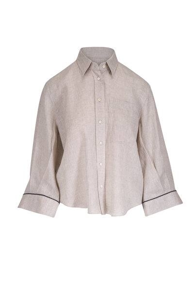 Jacinta JacBRUNELLO CUCINELLI ナロータイ Brunello Cucinelli - Gray Floral Print Linen Kimono Top