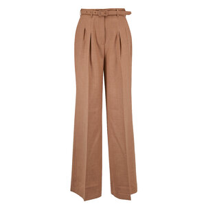 Gabriela Hearst - Camel Wool Wide Leg Belted Pant