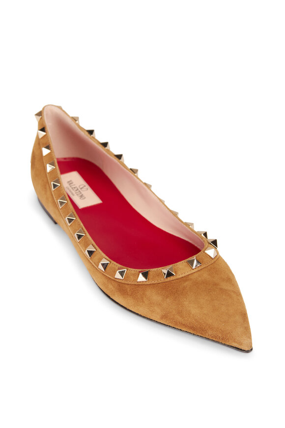 Valentino Garavani Havana Beige Suede Rockstud Ballet Flat - view 1