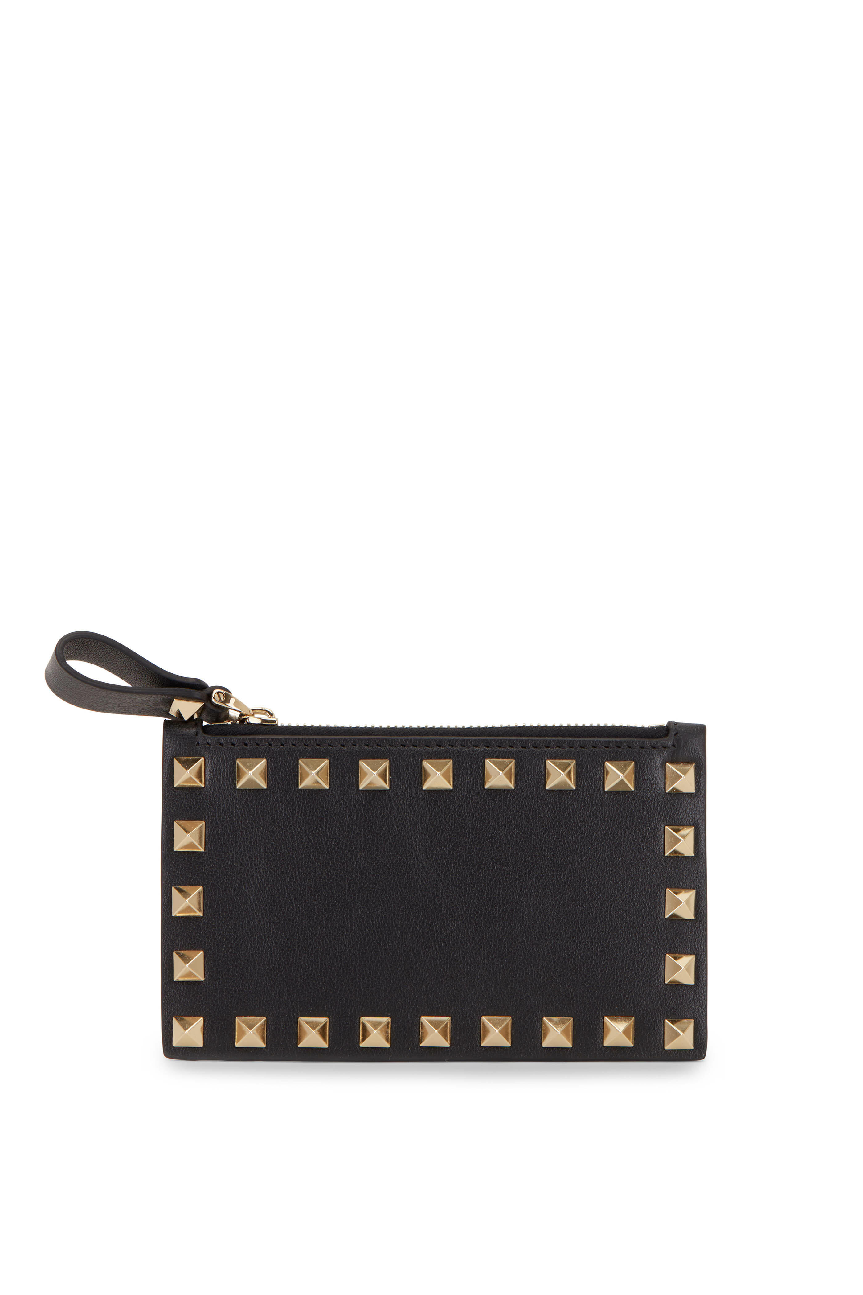Valentino Garavani - Black Rockstud Leather Zip Card Case