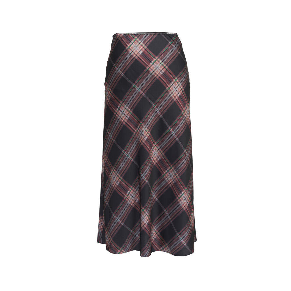Vince Vintage Petal Plaid Shaped Hem Slip Skirt