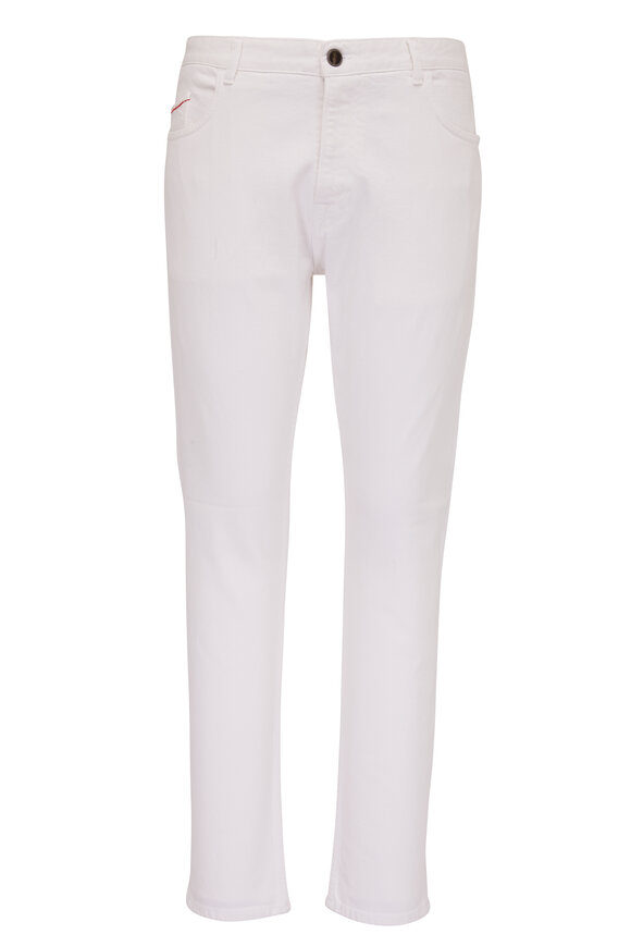 Isaia Solid White Regular Fit Five Pocket Jean