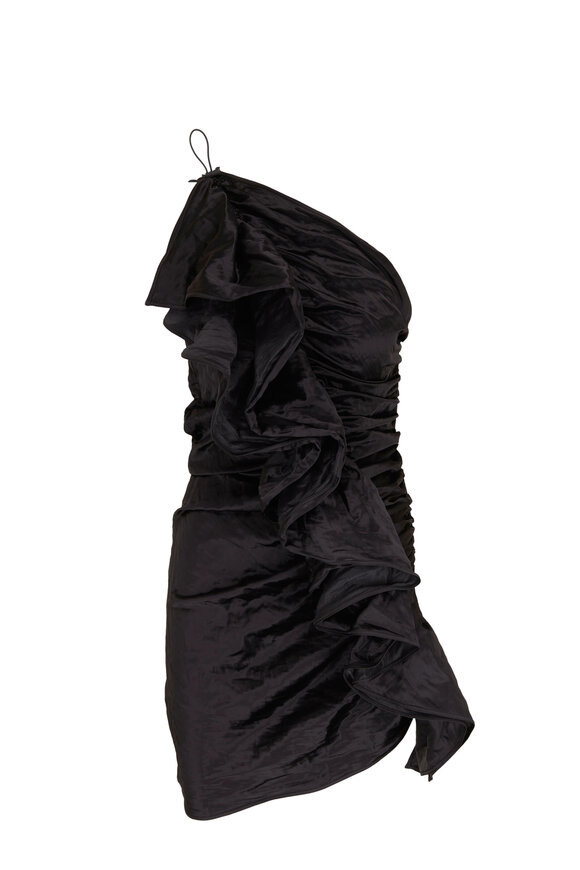 Bottega Veneta - Black Metal Satin Ruffle Dress