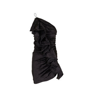 【SALE】BOTTEGAVENETA コットン フレアワンピース 黒 Bottega Veneta - Black Metal Satin Ruffle Dress | Mitchell