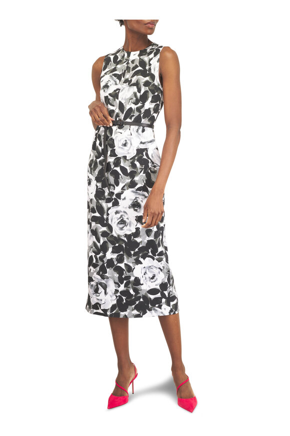 Michael Kors Collection Pewter Floral Belted Sheath Dress - view 2