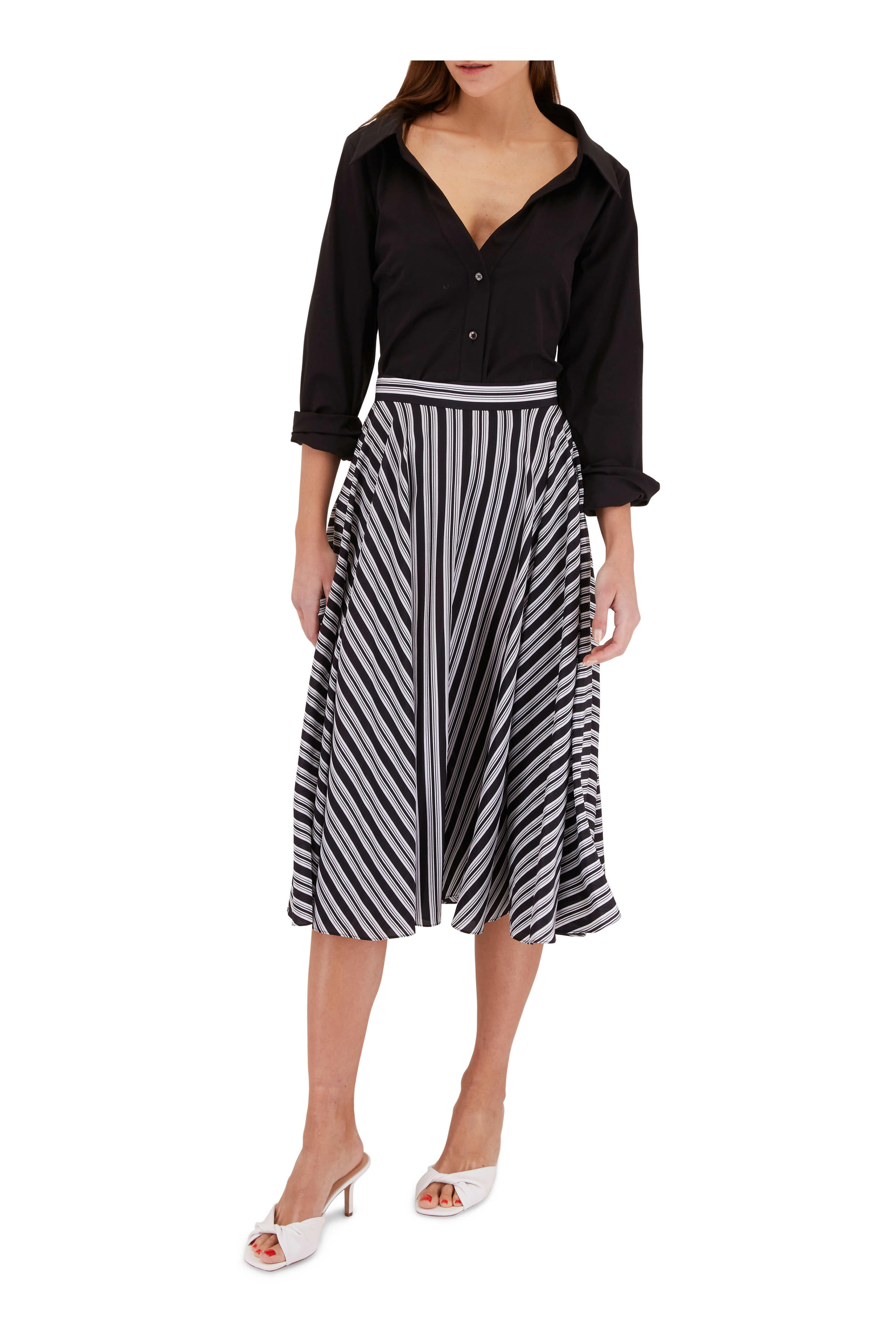 Michael Kors Collection - Black Open Neck Button Down Blouse