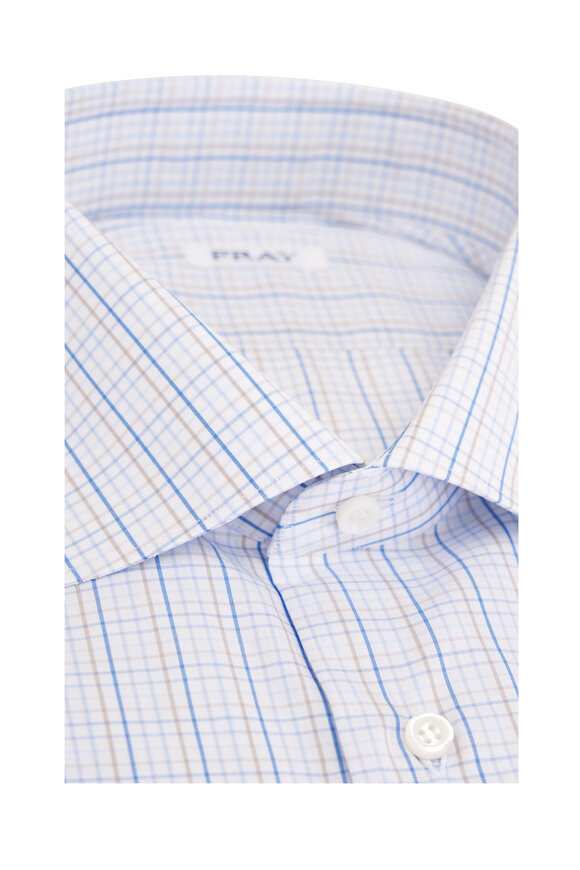 Fray Light Blue & Tan Check Cotton Dress Shirt - view 2