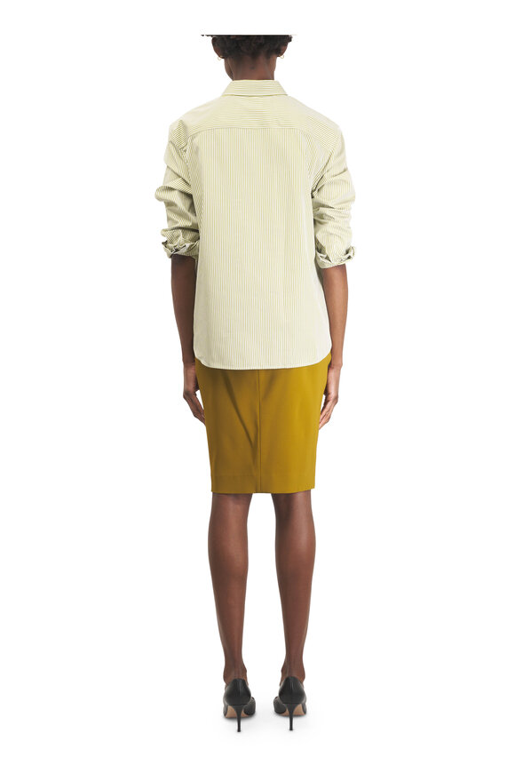 Saint Laurent Khaki & Ivory Stripe Cotton Poplin Chemise Blouse - view 4