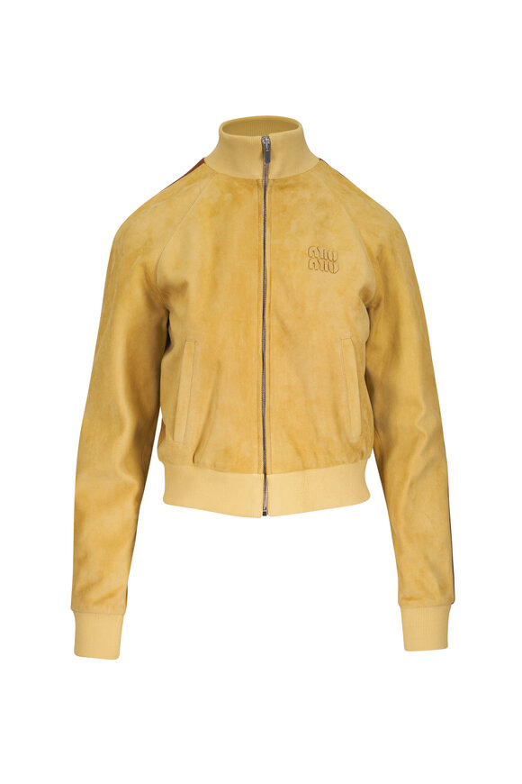 Miu Miu Yellow Suede Cropped Leather Jacket - view 1